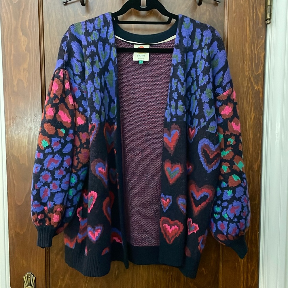 Farm Rio Heart & Leopard Cardigan Sweater